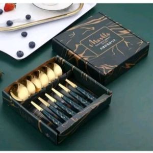 SENDOK SULTAN MARBEL ISI 6 PCS / SENDOK SULTAN SENDOK EMAS MOTIF / SENDOK SET ALAT MAKAN HAMPERS GIFT