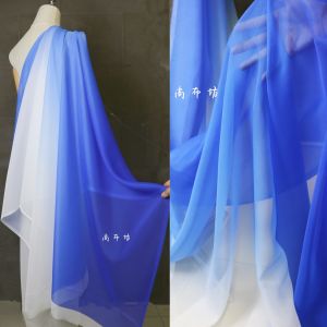 Vải Lụa Mỏng Màu Xanh Da Trời Chuyển Màu Mờ Cổ Điển Phong Cách Trung Hoa Cổ Điển Vải Hanfu Thiết Kế Trang Phục Biểu Diễn