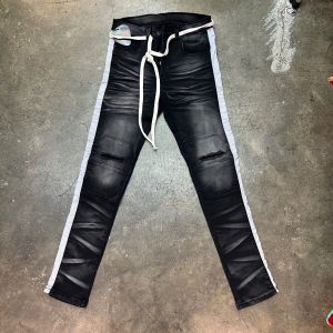 กางเกงยีนส์ แฟชั่นชายN กางเกงยีนส์แถบขาว แถบข้าง กางเกงขายาว กางเกงผู้ชาย แถมเชือก เอว 28-38 นิ้ว