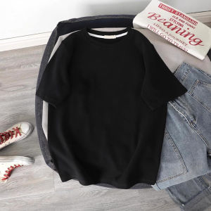 Áo thun cotton tay ngắn nguyên chất cho nữ dáng rộng phù hợp với phong cách mùa hè dài đến vai màu trơn cổ tròn lý tưởng cho học sinh