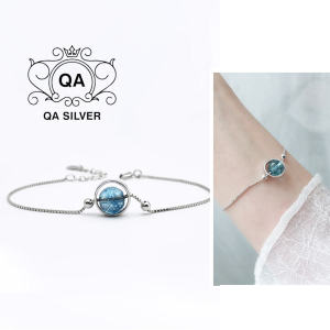 Vòng tay bạc 925 đá xanh vân rạn hoa lắc nữ bi S925 CRYSTAL Quartz QA SILVER Bracelet BR190102