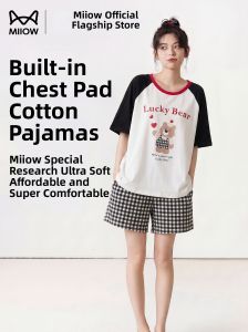 MiiOW | Bra Padded Cartoon Cute Thin Short Sleeve Shorts Sleepwear Set