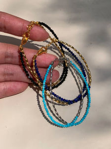 CAFFTI | Natural Lapis Lazuli Bracelet Black and Green Turquoise Colored Layering Charm