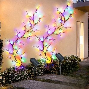 1PC 96LEDs Solar Willow Vine LightsDIY Outdoor Waterproof String LightsWall Lamps For GardenPorchShopTerracePathway Decor