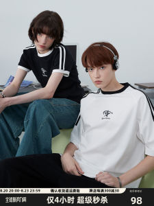 เสื้อยืดคู่รัก HeartBoon ทรงหลวม สไตล์ฤดูร้อน แขนสั้น ผ้าฝ้าย 100% เสื้อคอกลมลายเรขาคณิต สำหรับผู้ชายและผู้หญิง