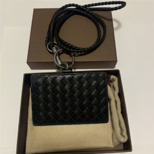 Genuine Leather ID Card Holder Horizontal Sheepskin Woven Lanyard Access Control Card Work ID Tag Hanging Neck Business Card Holder