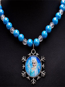 Handmade Childrens Necklace Sofia Blue Love Yarn Little Princess Elastic Snowflake Pendant Elastic Princess Crystal Necklace