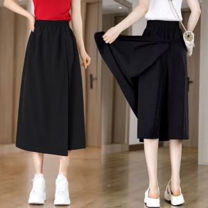 Slimming Ice Silk Casual Skirt Pants Womens Summer Thin Hanging Wide Leg Pants Small Size Irregular Eighteen Middle Pants