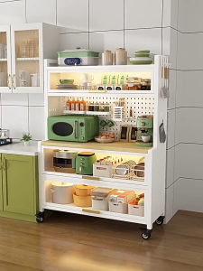 4/5/6 Lapis Rak Kabinet Dapur – Kabinet Simpanan Dapur Mudah Alih dengan Pintu & Roda untuk Ketuhar Gelombang Mikro