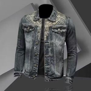 Áo Khoác Denim Nam Mùa Thu Đông Cổ Bẻ Thời Trang Đường Phố Xe Máy Quần Áo Công Sở Trẻ Trung Dài Tay Thường Xuyên Thường Ngày