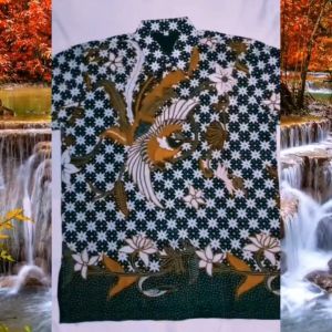 Baju Batik Pria Dewasa Batik Pria Lengan Panjang Pendek Full Furing Batik Wisanggeni Solo Motif Podang Bintang Hitam Putih