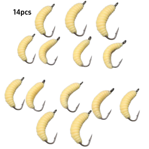 20mm 0.45g Fishing Lure Soft Bread Bug with Hook Imitation Maggot Bait Set