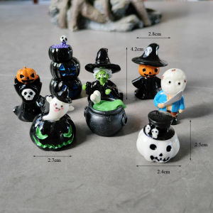 10pc Mini Ghost Devil Wizard Festi Pumpkin Skull Halloween Decoration Resin Craft Miniature Figure Tiny for Fairy Garden Decor