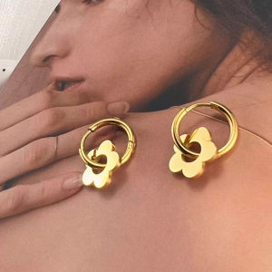 BESFOME trendy 18k gold plated flower drop earrings stainless steel hoop earings waterproof Jewelry for women