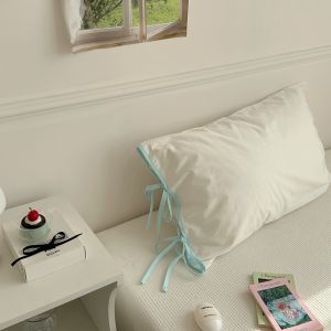Korean Style Girls Ins Bow Tie Cotton Pillowcase Single Piece Pure Cotton Washed Pillow Cover 48x74 Bedding Accessories