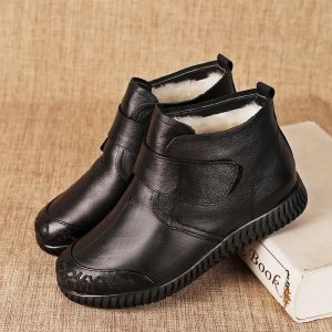 SHIPAILUO | Warm Thickened Leather Woolen Shoes For Elderly Women Winter Anti-slip Soft Bottom Short Boots Comfortable Cotton Shoes