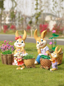 Large Size Resin Garden Courtyard Creative Cartoon Sculpture Succulent Plant Decorative Flower Pot Gardening Rabbit Figurine Floor Decoration