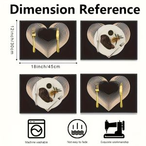 VIKAMA 4PC Valentines Day Black Gold Love Meal Mat Heart shaped Gift New Year Party Light Luxury Table Decoration
