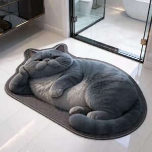 Thảm Trải Sàn Hình Mèo Con VIKAMA Calico Hình Dạng Bất Quy Tắc Chống Trơn Trượt Mềm Mại Dùng Trang Trí Phòng Khách Phong Cách Hiện Đại Chất Liệu Polyester.