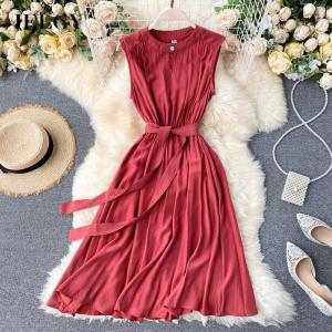 IELGY womens niche round neck commuter sleeveless dress