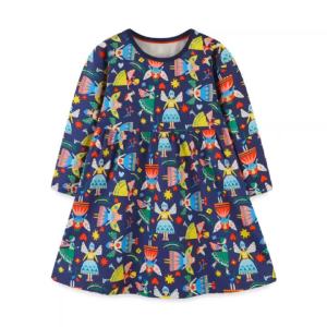 All Printed 2-7T Princess Girls Dresses Clothing Long Sleeve Autumn Spring Baby Fairy Tale Christmas Kids Frocks Costume