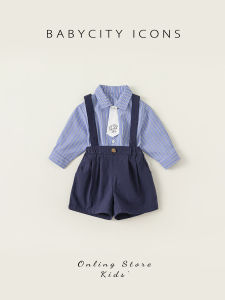 Boys Summer Outfit Baby Gift Dress Striped Shirt And Overalls Two-Piece Set Breathable Cool Feeling Cotton Spring Summer