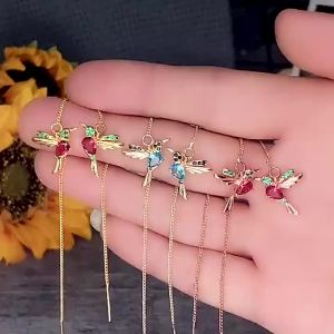 Huitan Cute Colorful Birdie Long Chain Women Dangle Earrings Dance Party Fashion Accessories Delicate Little Bird Earrings