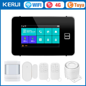 KERUI | KERUI G64B 4G WIFI Alarm System 4.3-inch Touch Screen Panel Security Alarm with Temperature Humidity Display Tuya Smart for Home