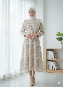 Yonita dress gamis lebaran 2026//gamis dewasa busui bahan katun Katbol mix renda burkat//gamis kekinian viral terlaris MOTIF bunga