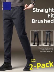 ROMON | Romon Mens Fleece Lined Brushed Casual Pants Thick Straight Leg Business Casual Trousers Fashionable Urban Style Long Pants