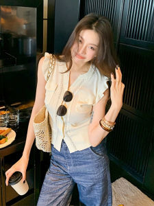 Korean Style Thin Knitted Open Cardigan Womens Summer New Design Short Sleeveless Vest Top V-neck Other Fabric Short Length