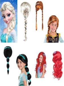 ฮาโลวีนวิกผมเด็กแช่แข็ง Anna Elsa Jasmine Mermaid เนอสเซอรี่ประสิทธิภาพยาว Braids Fairy Tale Princess คอสเพลย์อุปกรณ์เสริม