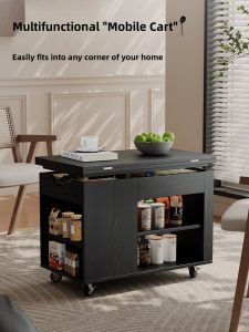 Foldable Solid Wood Sofa Side Table Living Room Tea Table Multi-Functional Height Adjustable Storage Small Cart Italian Minimalist Style