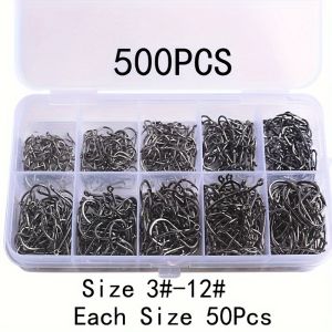 500pcs Fishhooks Strong Sharp Silver Circle Fishhook 3#-12# Jig Barbed Pesca Portable Fishing Tackle Accessories Sea Fishing Set