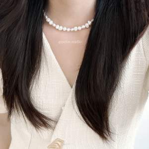 (KHÔNG GỈ) Vòng cổ hạt trai thô nước ngọt Choker Baroque Pearl dây chuyền dáng ngắn hạt châu