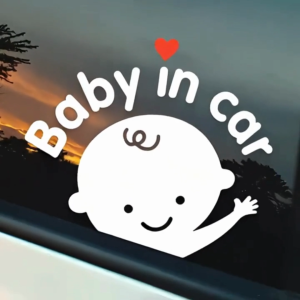 Baby in Car Sticker-Reflective Safety Sign for Vehicles Waterproof Decal for Baby On Board Warning Cute Car Accessory