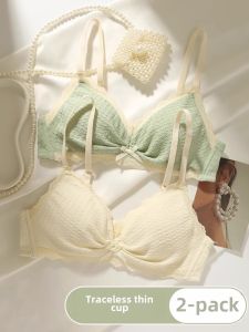 Intimates Womens Small Chest Gathered without Steel Ring Lace Thin Natural-looking Sweet Cute Young Adult Adjustable Bra