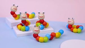 Đồ chơi con sâu bằng gỗ Sâu gỗ uốn dẻo nhiều màu sắc trò chơi giải trí cho bé YOOKIDDO