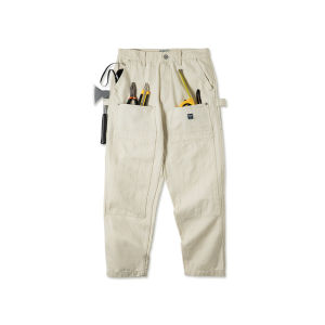 Quần Jeans Nam Ống Thẳng Rộng Màu Trắng Nhiều Túi Quần Công Sở Phong Cách Mỹ Cổ Điển Mùa Thu Quần Dài Thường Ngày