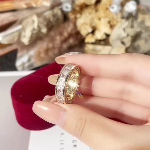 Huitan Eternity Princess CZ Promise Rings Women Engagement Wedding Gold Color Luxury Female Rings Timeless Style Classic Jewelry