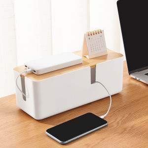 Bamboo Top Power Strip Cover Box - Cable Organizer for Desk Multi-Outlet Cord Hider Storage Case Desk Organizer
