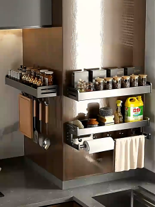 【การจัดส่งท้องถิ่น】ชั้นวางเก็บของในครัวพร้อมตะขอ ชั้นวางขวดเครื่องปรุงติดผนัง เครื่องตัด ที่ตัก ที่เก็บช้อน อุปกรณ์จัดระเบียบในครัว