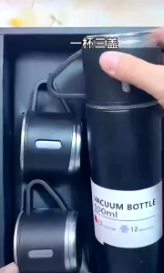 【SKIT SG】3in1 Thermal Flask Gift Set 500ml SUS304 Stainless Steel Vacuum Insulated Water Bottle with 3 Cups Travel Mug Business Corporate Christmas CNY Teacher Birthday Gift Box Leakproof Keep Hot Cold Office Outdoor Camping Sports Hiking School Picnic