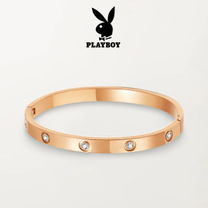 PLAYBOY สร้อยข้อมือผู้หญิง สแตนเลสโรสโกลด์ ประดับเพชร แฟชั่นสไตล์สปอร์ตสวยงาม เหมาะสำหรับเป็นของขวัญในโอกาสพิเศษ
