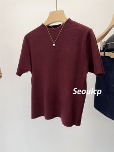 Seoulcp Basic Style Korean Fashion Short Sleeve Knitted Cotton Women Top Female Teens Base Layer Simple Casual Summer Autumn