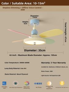 FANZHEN | Multi-Color Full-Spectrum Eye-Care Silent Frequency Conversion Ceiling Fan Light