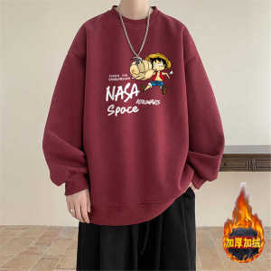 100% Pure Cotton Thickened Autumn Winter Hoodie round Neck Pullover Sweatshirt for Teens with Cartoon Print Casual Loose Fit