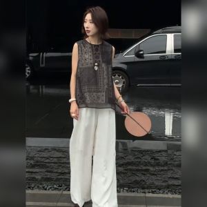 YUFUQING | Gray Mesh Sleeveless Vest Womens Loose Summer New Style National Trend Slimming Top Fashionable Versatile Casual Polyester Fiber