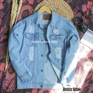 Jaket Jeans Sobek Pria Wanita Denim Oversize Size M L XL Murah