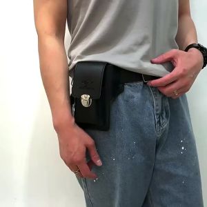 Men Leather Pack Waist Bag Belt Clip Phone case Holster Mobile phone bag Fits all mobile 5.4 - 6.9 inch phones iphone Samsung